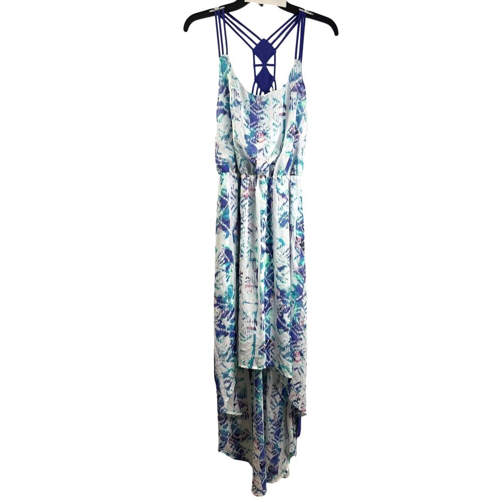 Princess Vera Wang Juniors L Blue Ikat High Low Maxi Dress Tie Waist Belt